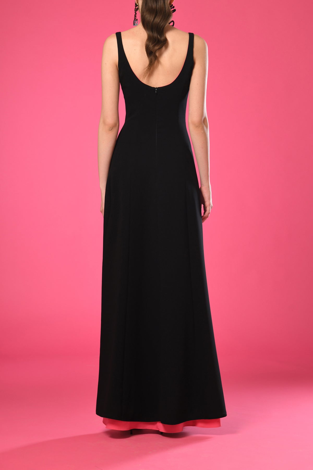 Asymmetrical black crêpe dress with heart cutout