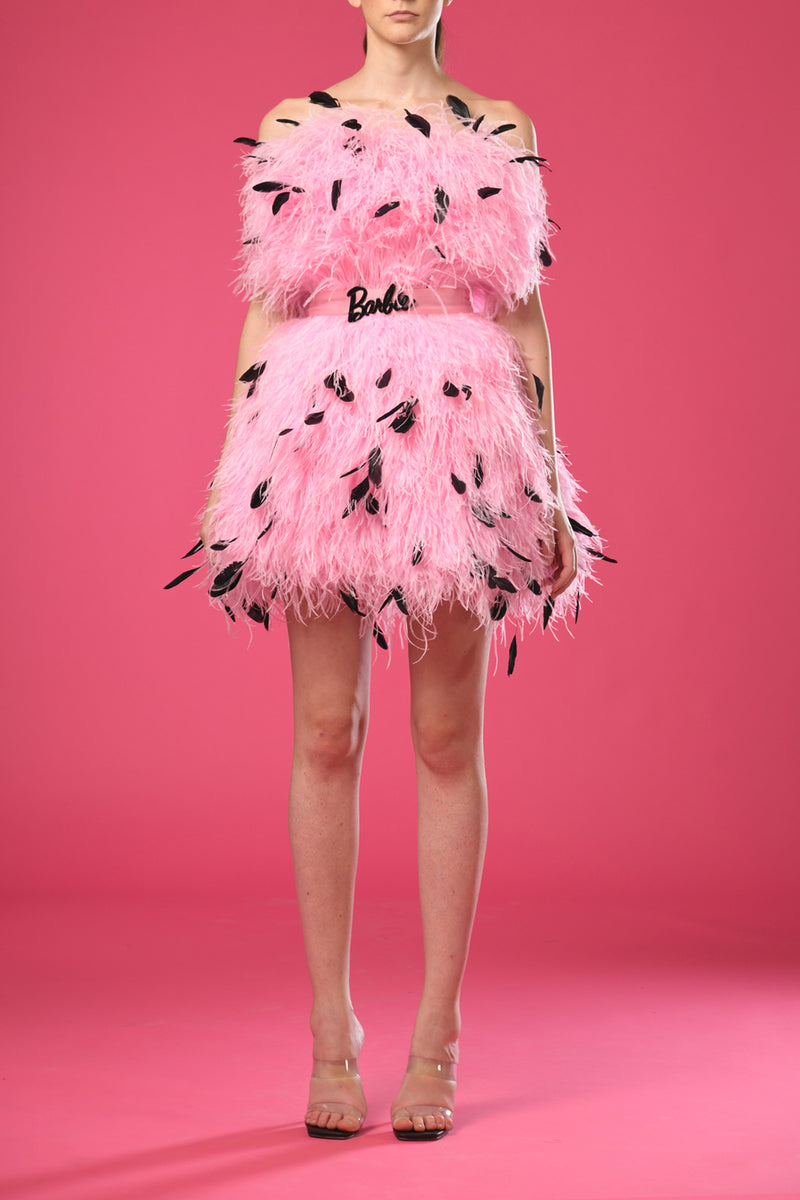 Pink feathers short dress