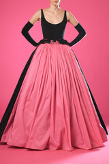 Black and pink taffeta ball gown