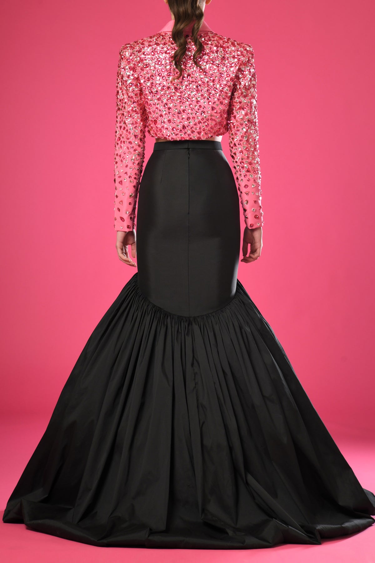 Taffeta skirt with crystals embroidered jacket 
