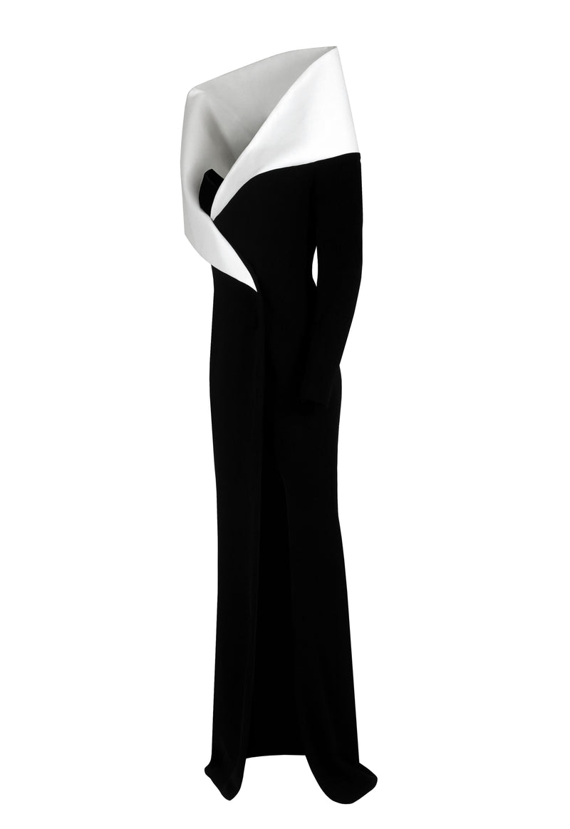 Asymmetrical white & black coat dress