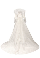 Off-white tulle embroidered bridal gown with overskirt 