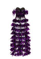 Strapless purple feathered dress