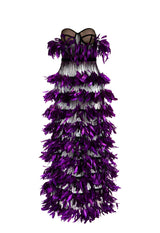 Purple feathered sweetheart neckline dress