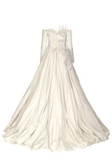 Long sleeved strapless Ivory silk taffeta puffball gown