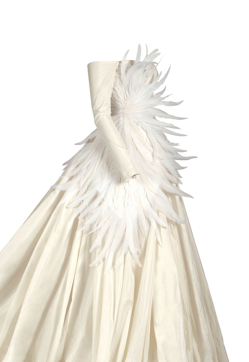 Long sleeved Ivory silk taffeta puffball gown