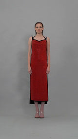 Red chainmail dress with side cutouts