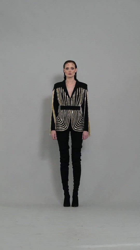 Black crêpe blazer with golden chains