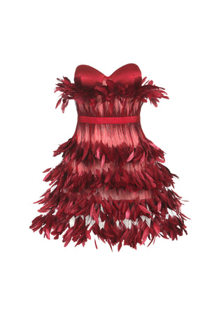 Burgundy corseted mini dress with belt