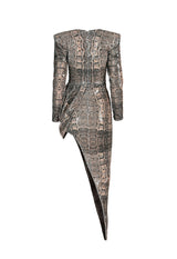 Asymmetrical embroidered snakeskin dress